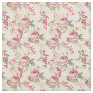 Chique gepersonaliseerde koraalroosprint met naam stof