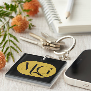 Chique gepersonaliseerde monogram moderne zwart sleutelhanger