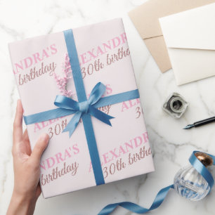 Chique gepersonaliseerde naam leeftijd blush roze cadeaupapier