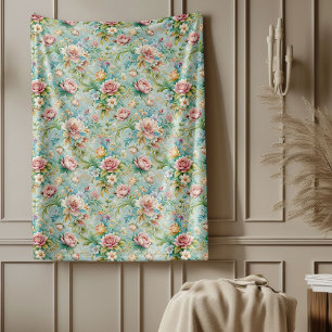 Chique Geraffineerde Rococo Bloemen Zachte Pastelk Fleece Deken