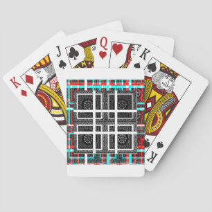 Chique geruite zwart, wit & rood grafische kunst o speelkaarten