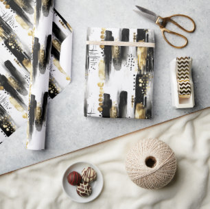 Chique Gesofisticeerde Zwarte en Gouden Streep Abs Cadeaupapier