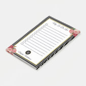 Chique gestreepte zwart bloemenmonogram te doen li post-it® notes (Schuin)