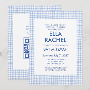Chique Gingham Moderne Aangepaste QR CODE Bat Bar  Kaart
