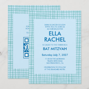 Chique Gingham Moderne Aangepaste QR CODE Bat Bar  Kaart