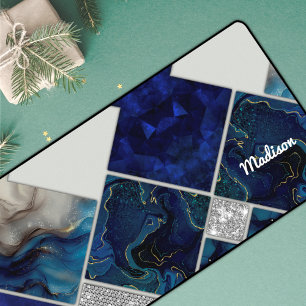 Chique girly faux Glitter zilveren blauwe geometri Bureaumat