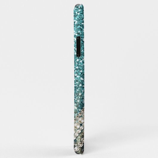 Chique Girly Leopard Print Blauw Glitter Case-Mate iPhone Case (Achterkant/rechts)