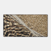 Chique Girly Leopard Print Gouden Glitter Bureaumat (Voorkant)