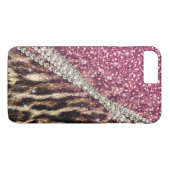 Chique Girly Leopard Print Roze Glitter Case-Mate iPhone Case (Achterkant (Horizontaal))