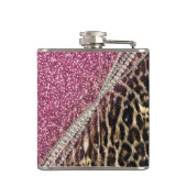 Chique Girly Leopard Print Roze Glitter Heupfles (Achterkant)
