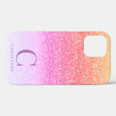 Chique Girly Pink Rainbow Glitter Ombre Monogram Case-Mate iPhone Case (Achterkant (horizontaal))