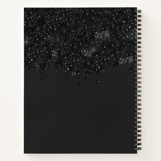 Chique Girly Zwart Glitter Drips Monogram Schetsbo Notitieboek (Achterkant)