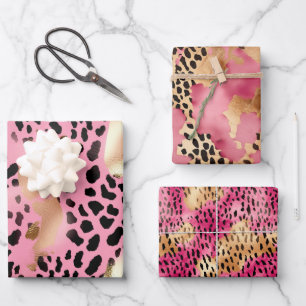 Chique Glam Goud Roze Zwart Leopard Inpakpapier Vel