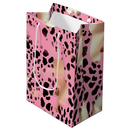 Chique Glam Goud Roze Zwart Leopard Medium Cadeauzakje (Voorkant Gekanteld)