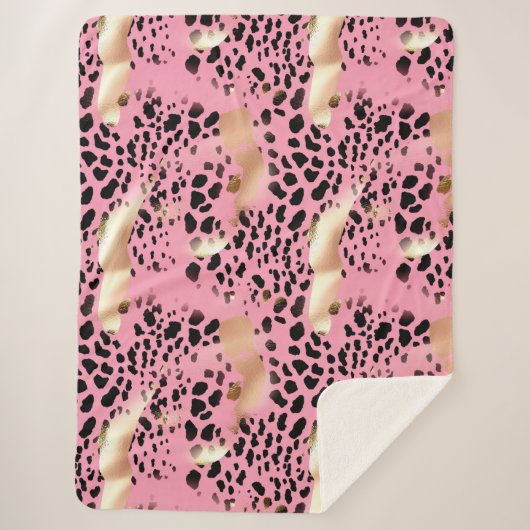 Chique Glam Goud Roze Zwart Leopard Sherpa Deken (Voorkant)