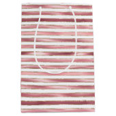 Chique glam roze witte strepen medium cadeauzakje (Voorkant)