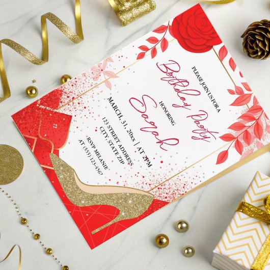 Chique Glamm Rood Goud Glitter Verjaardagsfeest Kaart