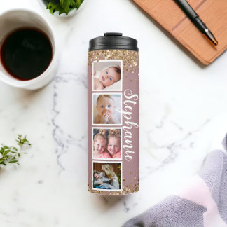 Chique glitter aangepaste naam fotocollage Tumbler Thermosbeker