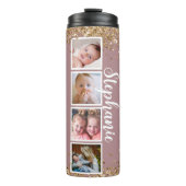 Chique glitter aangepaste naam fotocollage Tumbler Thermosbeker (Voorkant)