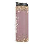 Chique glitter aangepaste naam fotocollage Tumbler Thermosbeker (Geroteerd rechts)