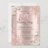 Chique Glitter Drips, Flowers Roos Gold 50e Verjaa Kaart (Voorkant)