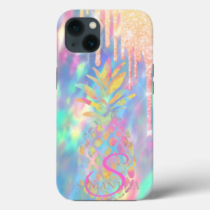 Chique Glitter Druppels Ananas Holografisch iPhone 13 Hoesje