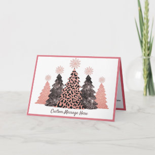 Chique Glitter Kerstbomen Roze Luipaard Grijs Kaart