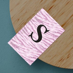 Chique glitter roze dierenprint monogram magnetisch visitekaartje