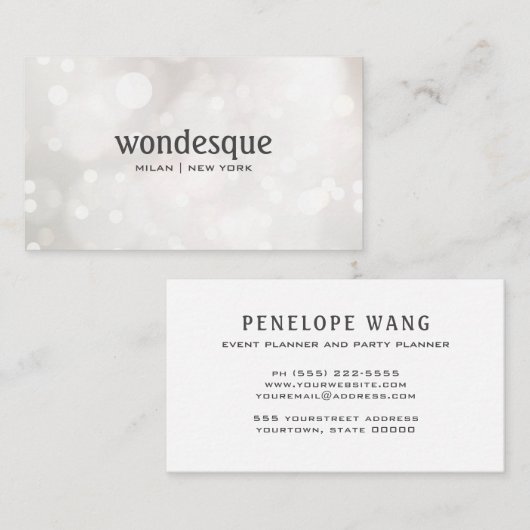 Chique Glitter Silver White Bokeh event planner Visitekaartje (Voorkant / Achterkant)