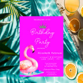 Chique glitter tiara flamingos neon roze verjaarda kaart