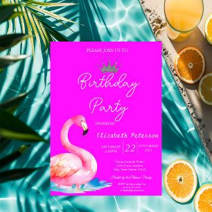 Chique glitter tiara flamingos neon roze verjaarda kaart