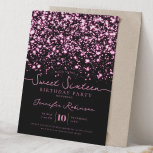 Chique Glitterlichten Sweet 16 Verjaardag Roze Kaart