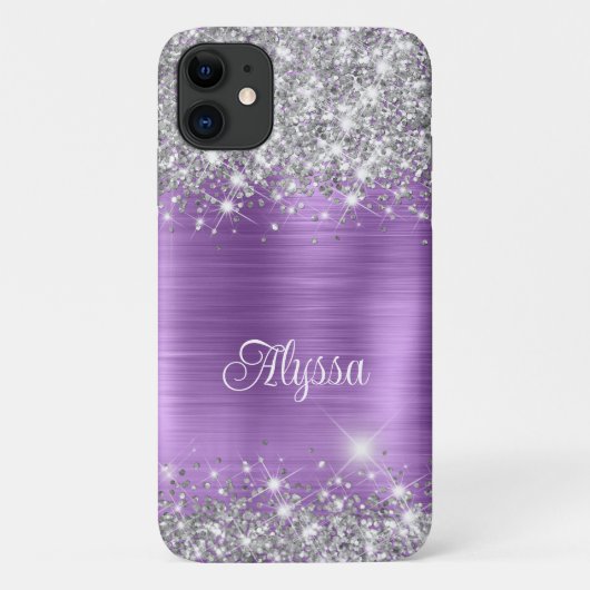 Chique Glittery Paarse Amethist Glam Naam Case-Mate iPhone Case (Achterkant)