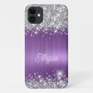Chique Glittery Paarse Amethist Glam Naam iPhone 11 Hoesje