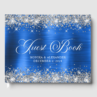 Chique Glittery Royal Blue Folie Bruiloft Gastenbo Gastenboek