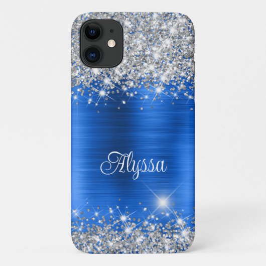 Chique Glittery Royal Blue Glam Naam Case-Mate iPhone Case (Achterkant)