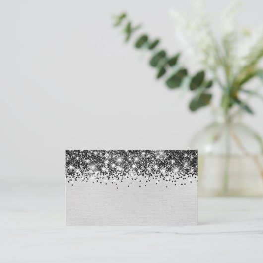 Chique Glittery Zwart Zilveren Folie Blank Place C Plaatskaartje (Staand voorkant)