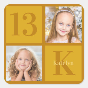 Chique Gold 2 Fotocollage Custom Verjaardagsfeest Vierkante Sticker