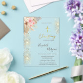 Chique Gold Cross Doop Goud Glitter Boho Bloemen Acryl Uitnodigingen (Insitu (Huwelijk))