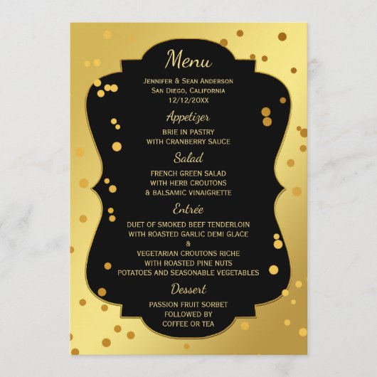 Chique Gold en Black Confetti Menu Kaart (Voorkant)