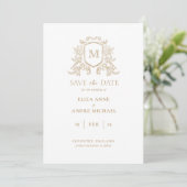 Chique Gold en White Monogram Opslaan De Datum Save The Date (Staand voorkant)
