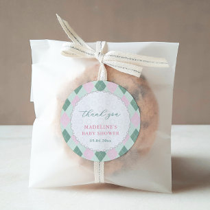 Chique golfbal roze groene baby girl shower favor ronde sticker