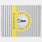 Chique golfer met monogram en grijze strepen voor  fleece deken (Voorkant (Horizontaal))