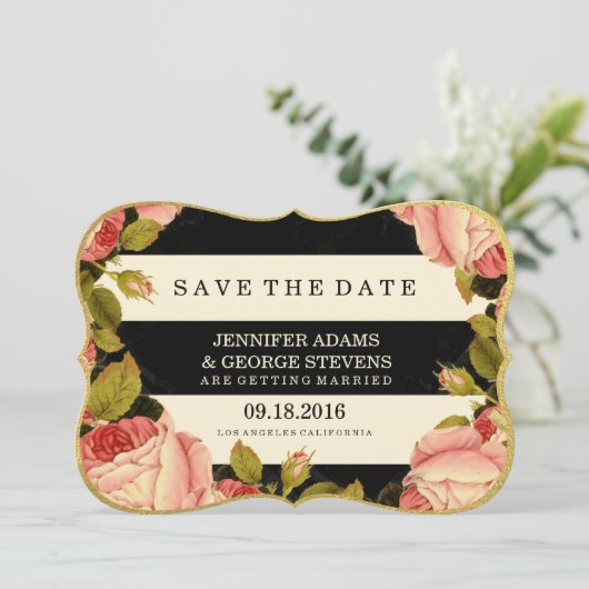 CHIQUE GOUD | BOTANISCH BEWAAR DE DATUM SAVE THE DATE (Staand voorkant)