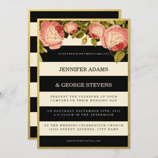 CHIQUE GOUD | BOTANISCHE BRUILOFT UITNODIGING (Voorkant / Achterkant)