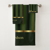 Chique goud en smaragd groene strepen naam bad handdoek (Insitu)