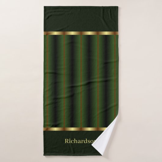 Chique goud en smaragd groene strepen naam bad handdoek (Badhanddoek)