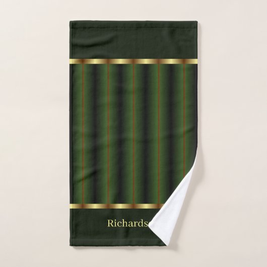 Chique goud en smaragd groene strepen naam bad handdoek (Handdoek)