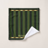 Chique goud en smaragd groene strepen naam bad handdoek (Wasdoekje)
