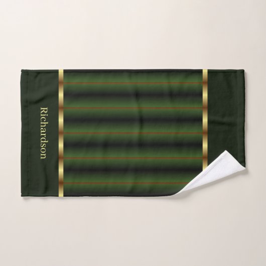 Chique goud en smaragd groene strepen naam bad handdoek (Handdoek)
